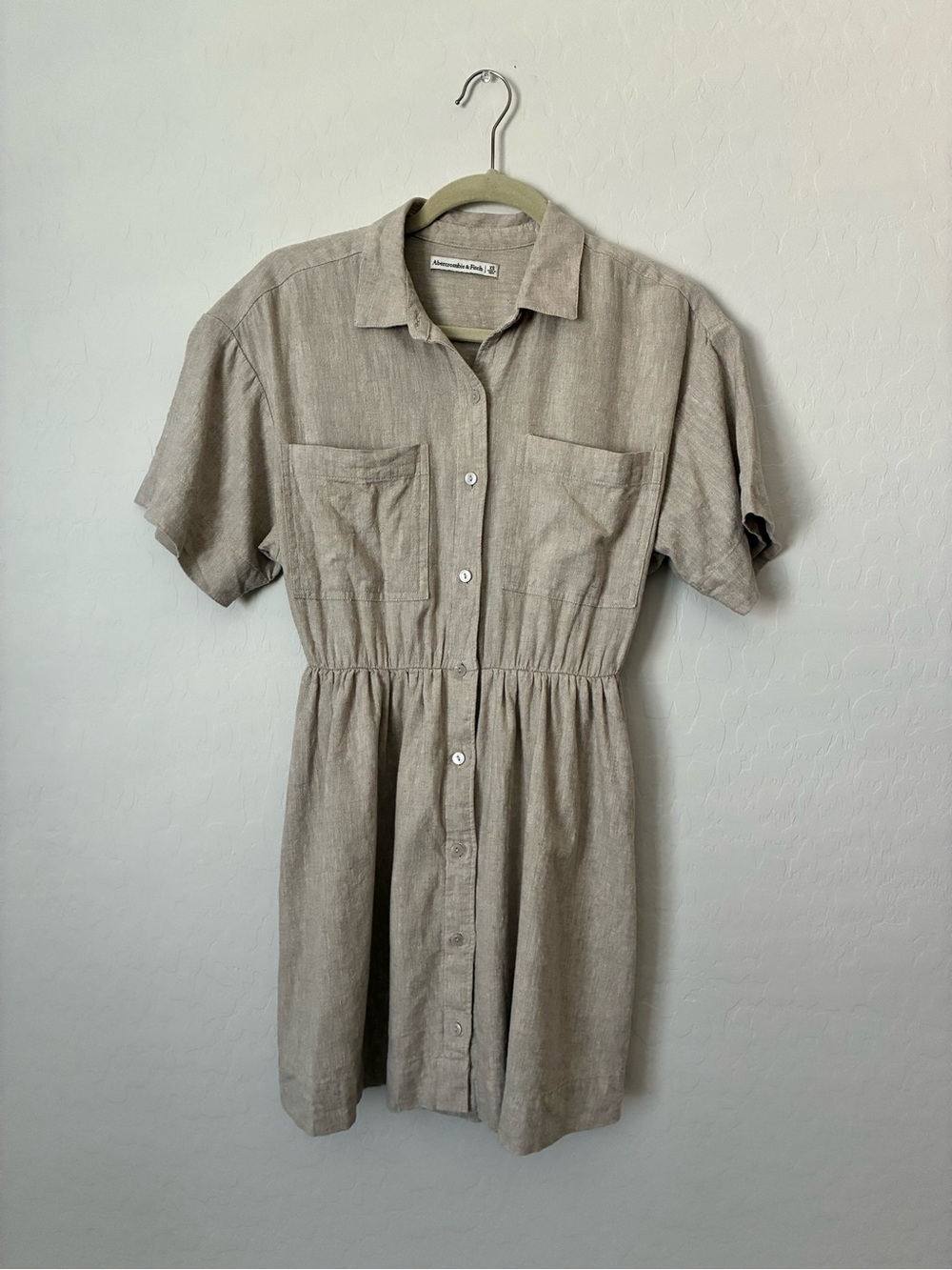 Abercrombie & Fitch Oatmeal Linen Blend Button Front Utility Shirt Dress XS
